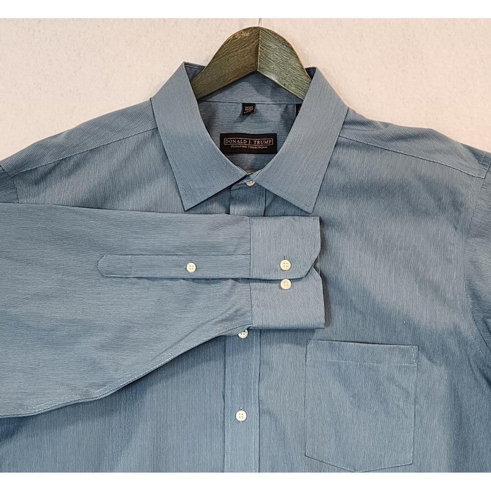 Donald J Trump Signature Collection Blue Non Iron Dress Shirt 18 34/35 Mens